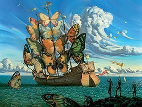 Départ du navire ailé avec le surréalisme papillon Peintures à l'huile